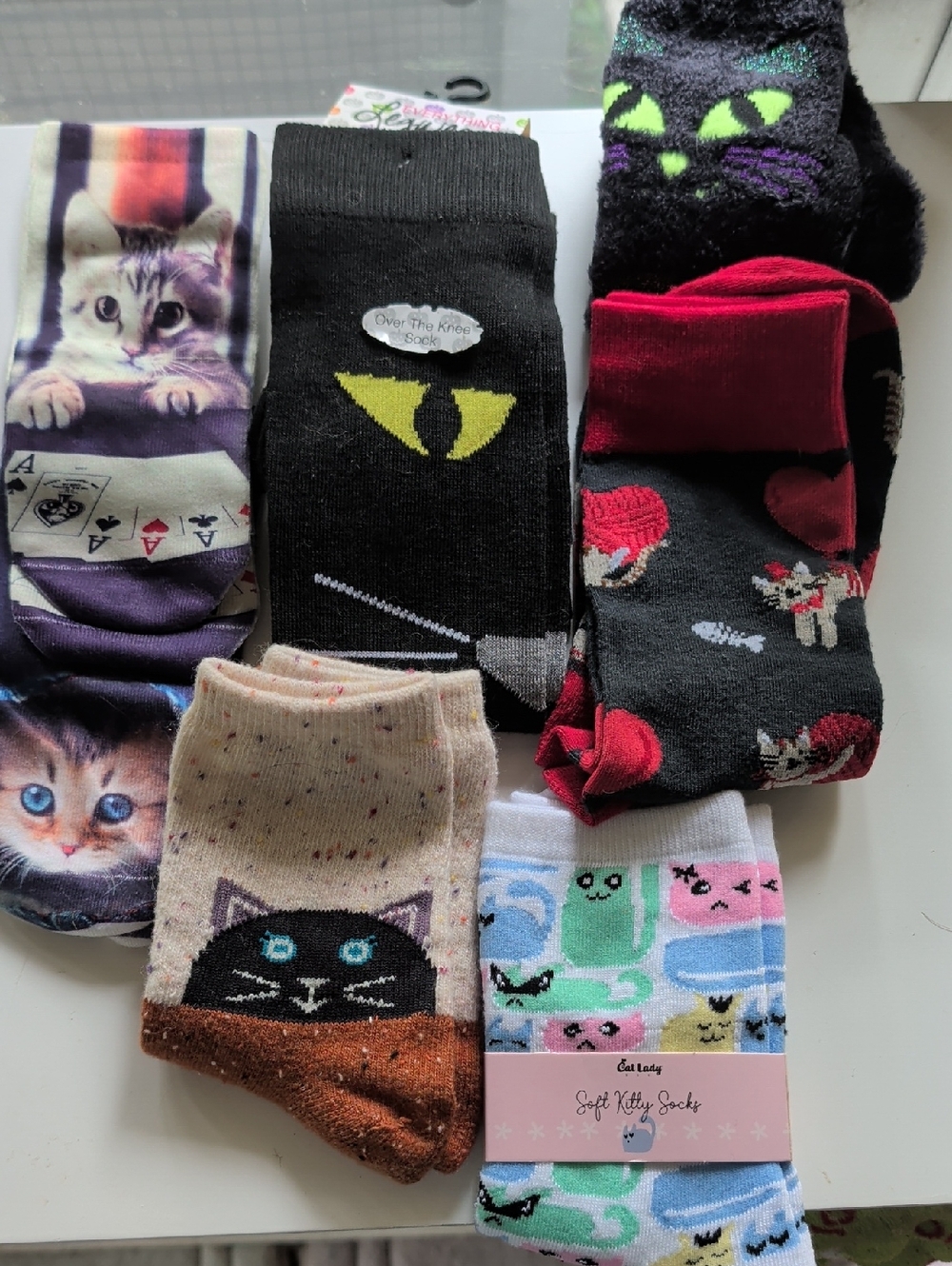 Cute Cat-Themed Crew & Ankle Socks Bundle - Multicolor